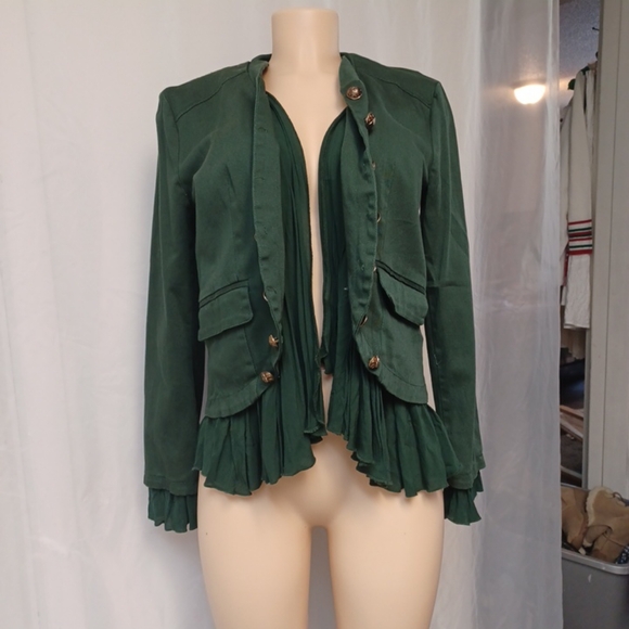 Christina New Green Jacket with Ruffled Hem and Structured Shoulders Size S - Picture 5 of 16